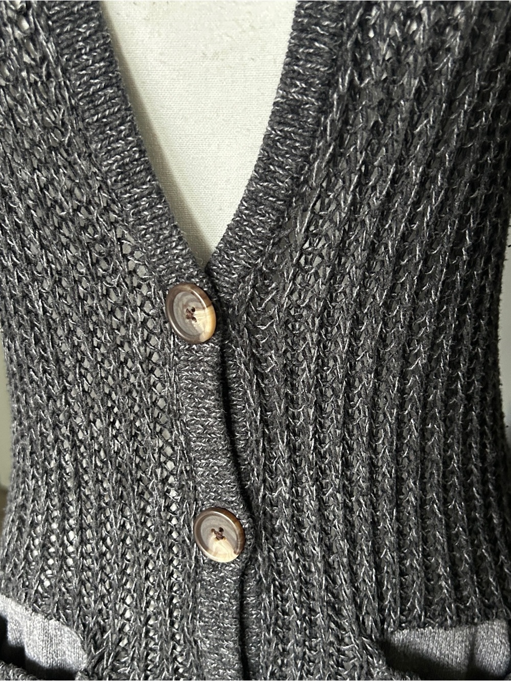Y2K Grunge “American Eagle” Basic Dark Gray  Knit Button-up Cardigan - Picture 4 of 7